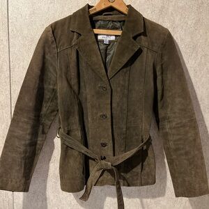Wilson Leather Olive Suede Leather Women's Blazer belted button up Large